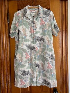C&C California Tropical Print  Button Front Linen Shirt Dress Women’s Large